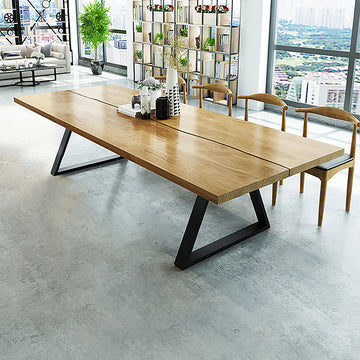 70.9" Natural Farmhouse Dining Table with Wood Top & Metal Frame
